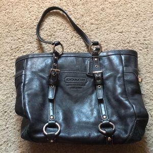 Black leather Coach Tote bag